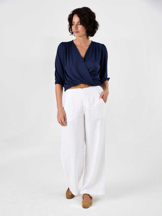 Athena 7/8 Sleeve Drape Top - Navy