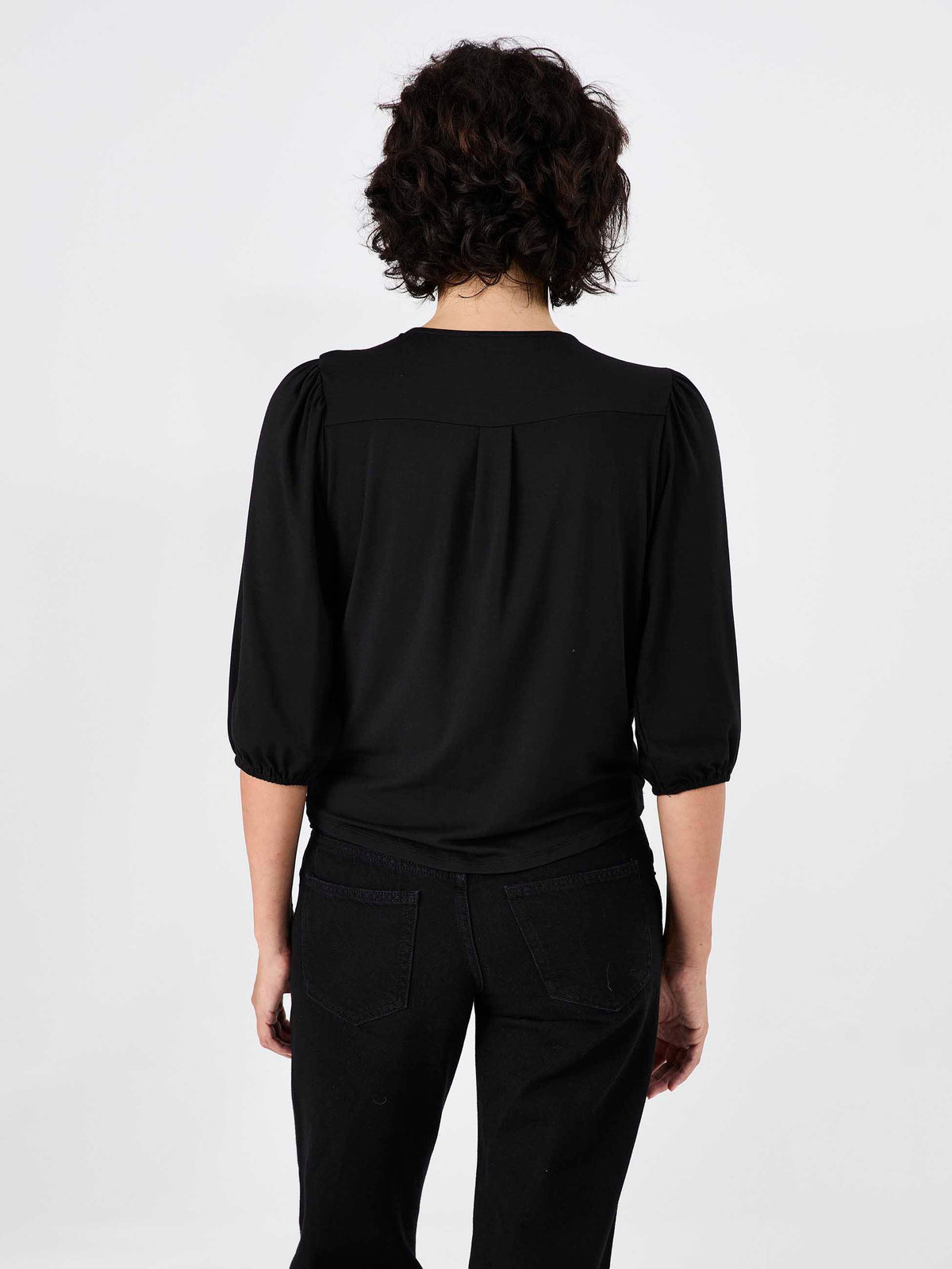 Athena 7/8 Sleeve Drape Top - Black
