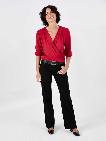 Athena 7/8 Sleeve Drape Top - Cherry