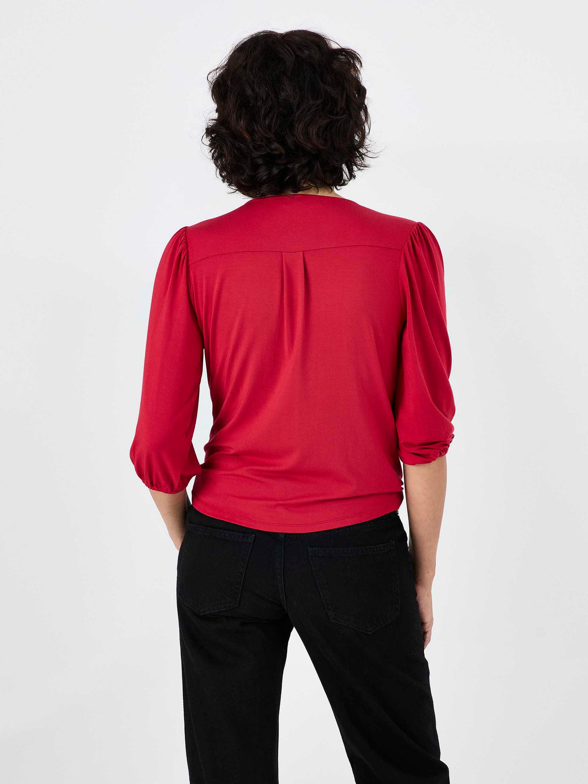 Athena 7/8 Sleeve Drape Top - Cherry