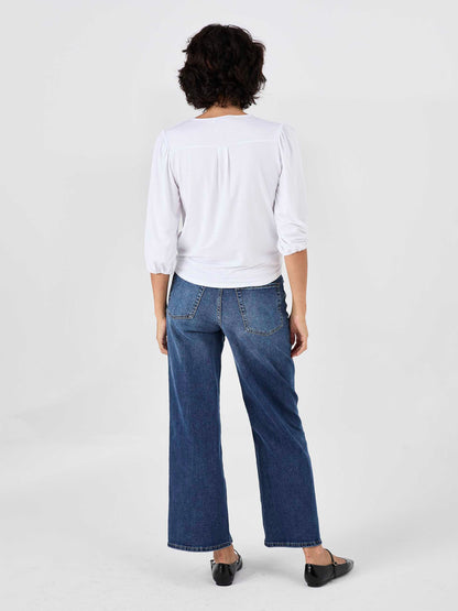 Athena 7/8 Sleeve Drape Top - White
