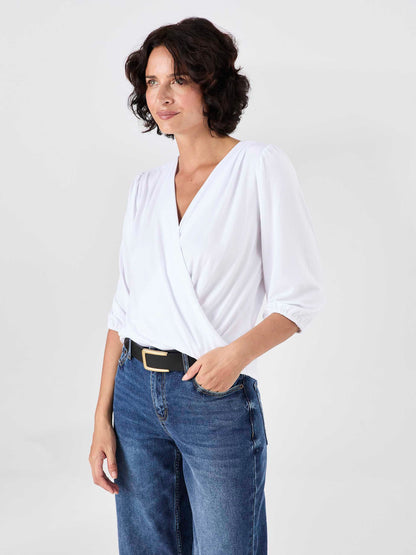 Athena 7/8 Sleeve Drape Top - White