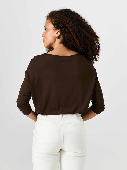 Modal Luxe Layer Tee 3/4 Sleeve - Coffee Bean