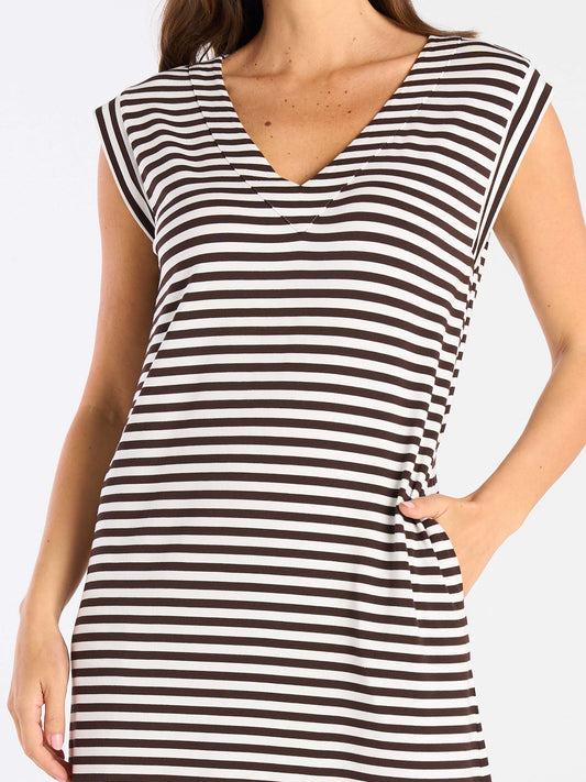 Everly V Neck Stripe Maxi Dress - Coffee Bean / Soft White