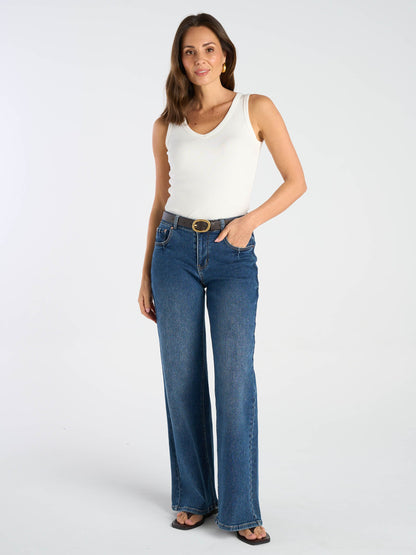 Ashton Wide Leg Jeans - Mid Blue