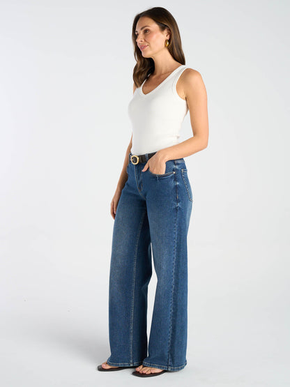 Ashton Wide Leg Jeans - Mid Blue
