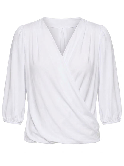 Athena 7/8 Sleeve Drape Top - White